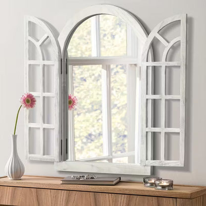 Arched Wood Frame Window Wall Mirror Farmhouse Decor
