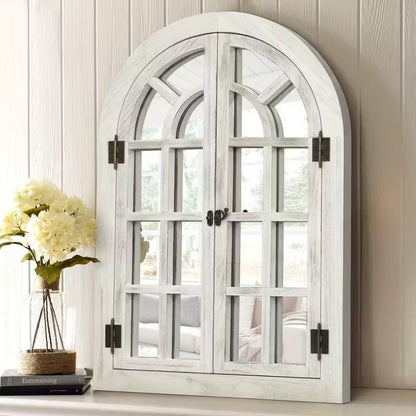 Arched Wood Frame Window Wall Mirror Farmhouse Decor