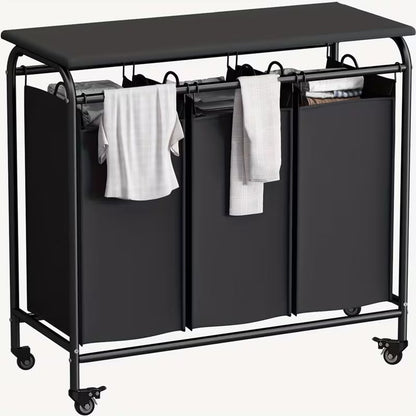 3-Bag Heavy Duty Rolling Laundry Sorter Cart with Ironing Board