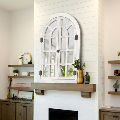 Arched Wood Frame Window Wall Mirror Farmhouse Decor