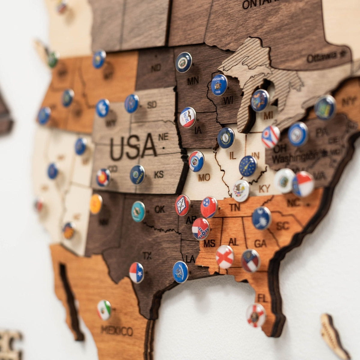 3D Wooden World Map Multicolor