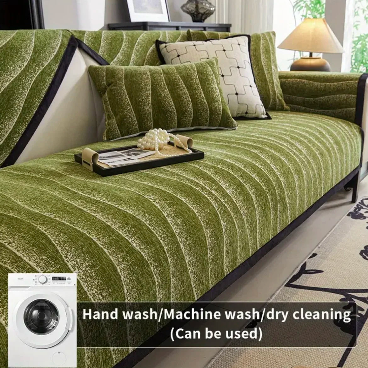 Green Couch Cover – Durable, Machine-Washable Slipcover for 2/3/4 Seater Sofas