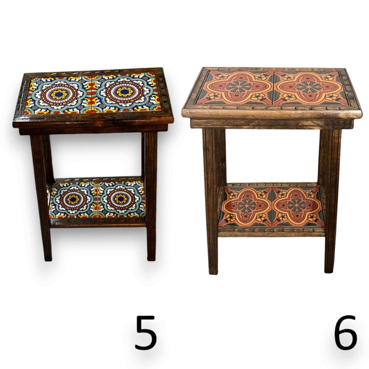 Talavera Tile End Table | Handmade Mexican Wood Accent Furniture